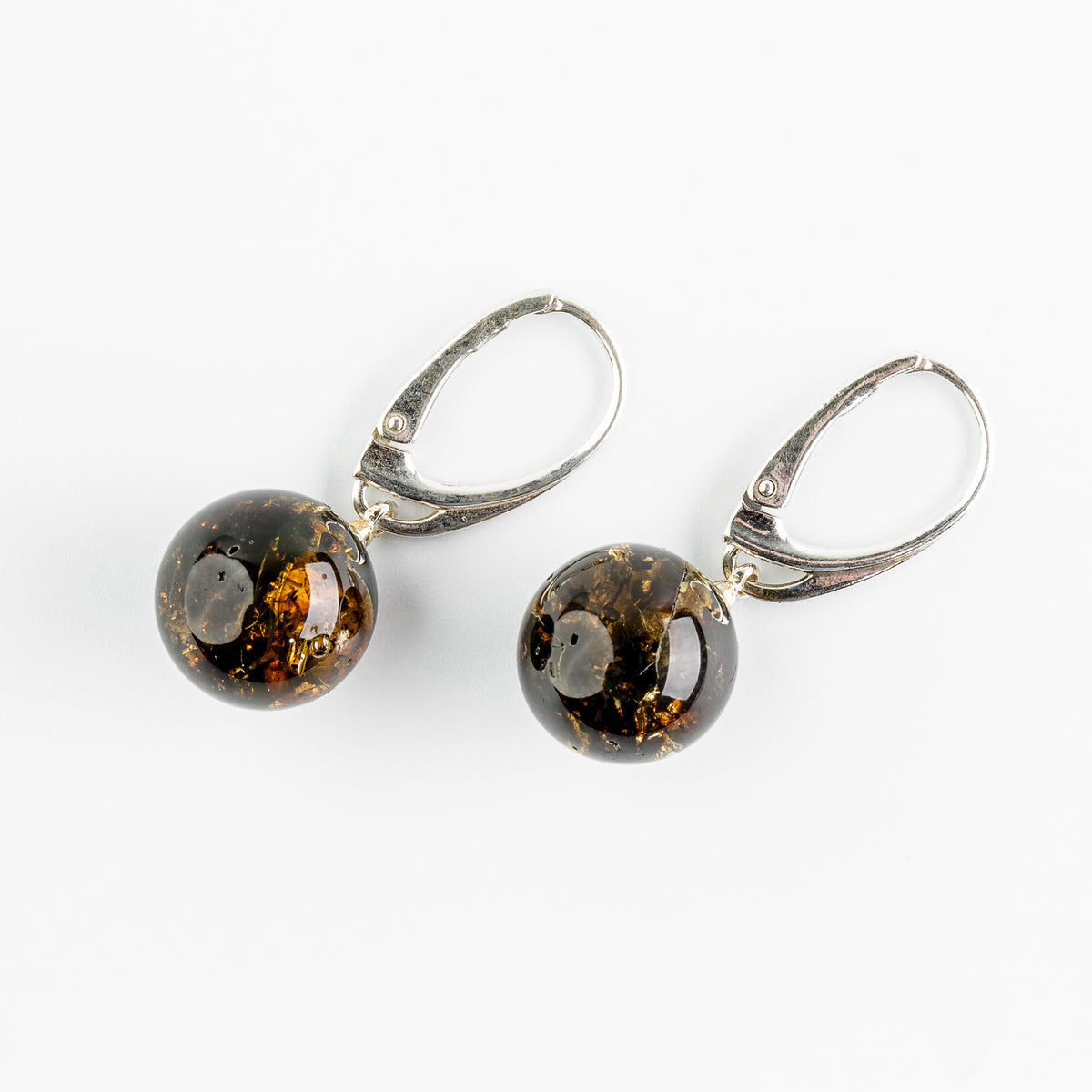Natural Baltic Amber Round Drop Earrings