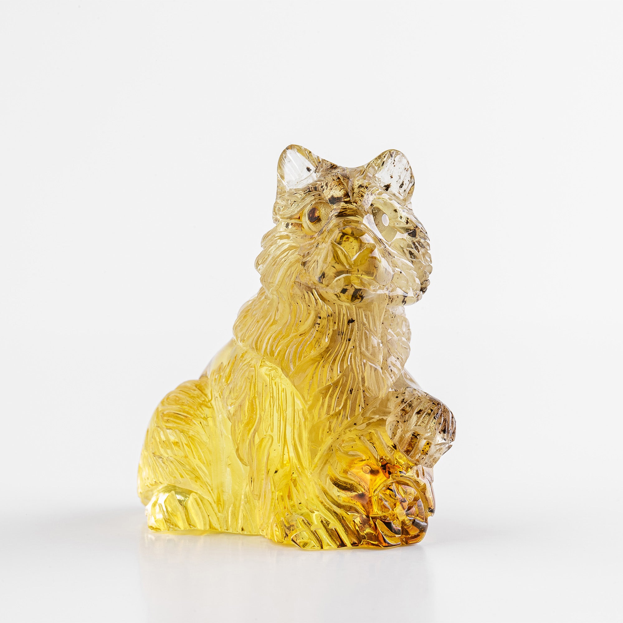 Hand-Carved Baltic Amber Grizzly Bear Sculpture – Tangerine Gold