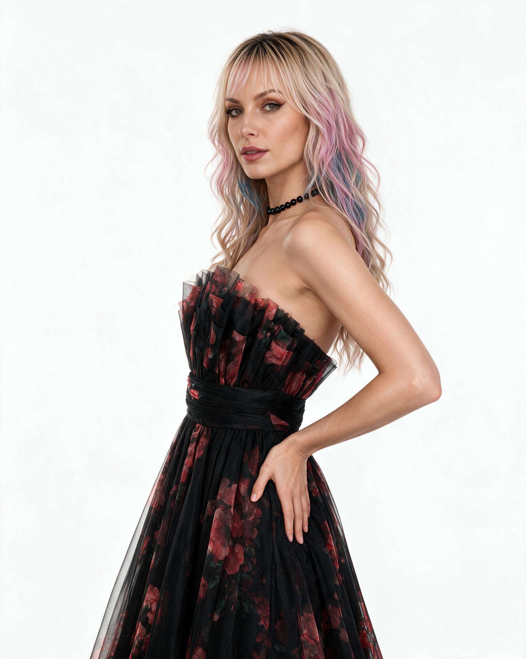 Natalia Floral Tulle Maxi Dress – Black Rose
