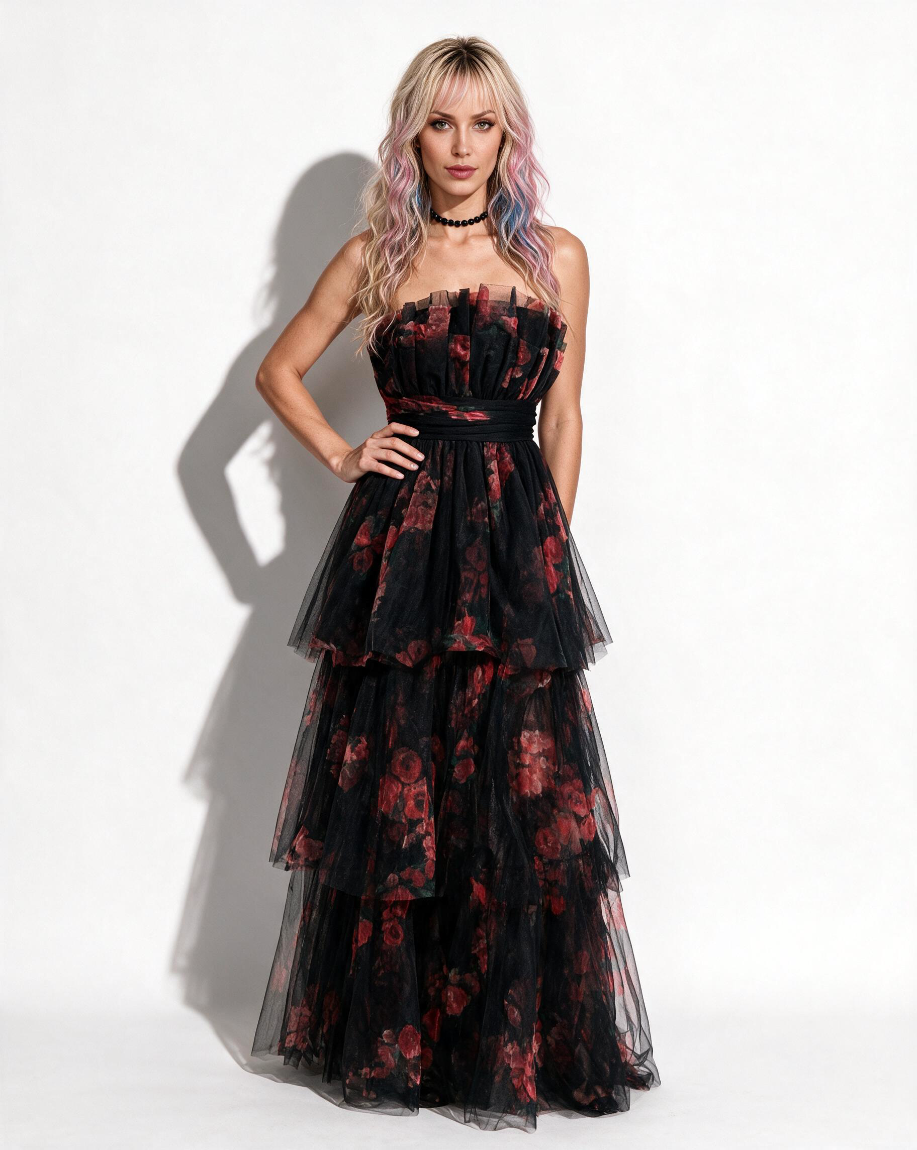 Natalia Floral Tulle Maxi Dress – Black Rose
