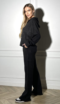 Black knit wide-leg co-ord set for women