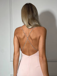 Light pink draped waist cocktail midi dress