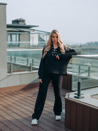 Black knit travel co-ord set for women