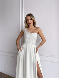Ivory graduation and bridal occasion gown