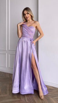 Lavender corset maxi gown for formal occasions