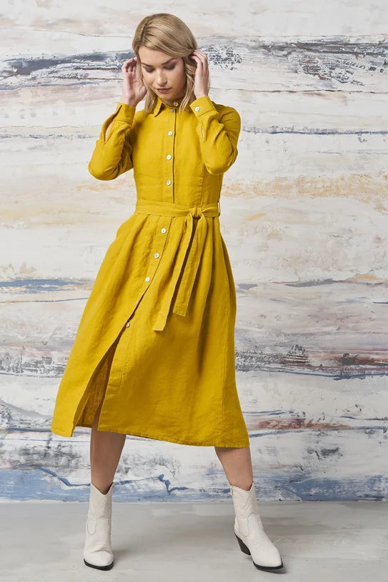 The Mona Belted Linen Dress