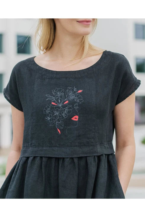 The Molly Printed Linen Midi Dress – Black