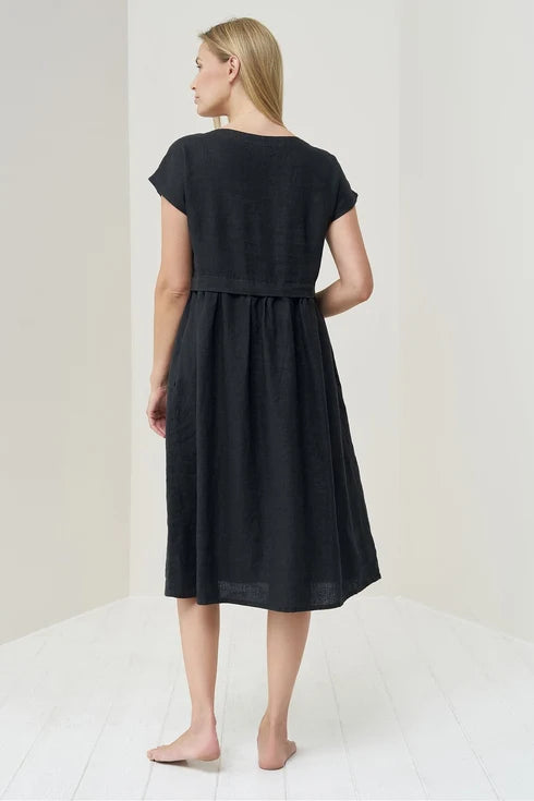 The Molly Printed Linen Midi Dress – Black