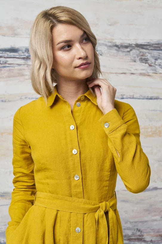 The Mona Belted Linen Dress