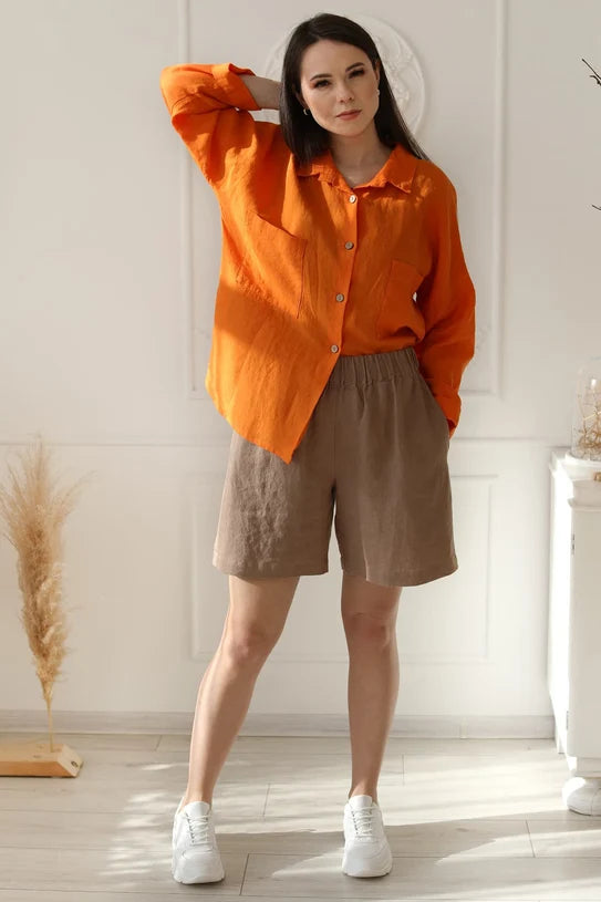 The Karena Oversized Linen Shirt – Orange