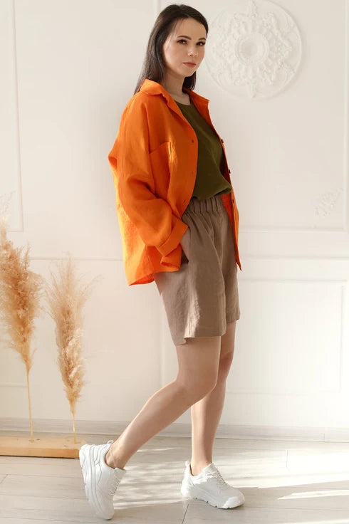 The Karena Oversized Linen Shirt – Orange