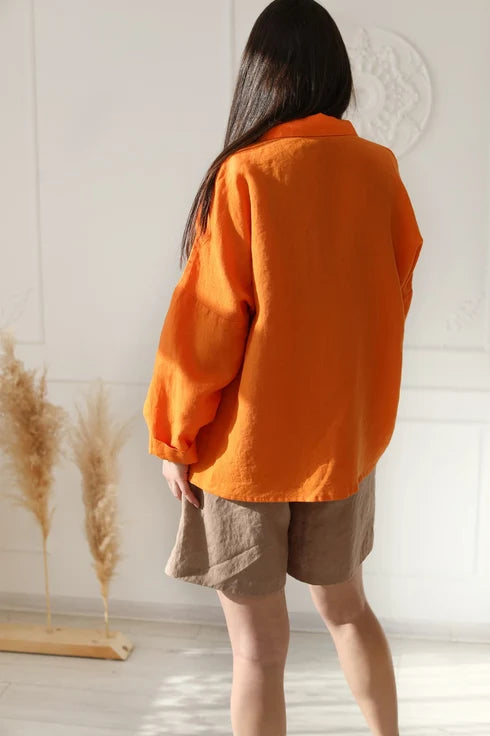 The Karena Oversized Linen Shirt – Orange