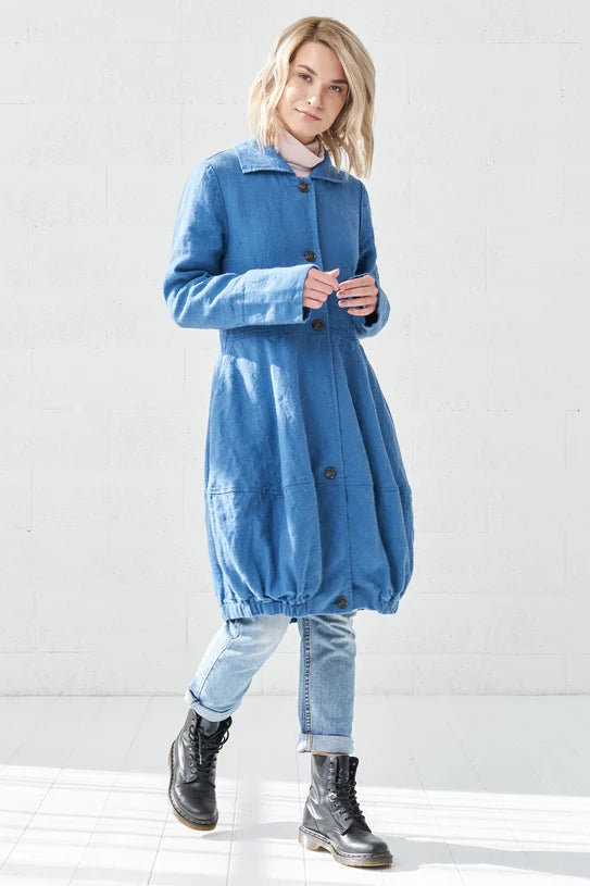 The Elara Linen Cocoon Coat – Blue