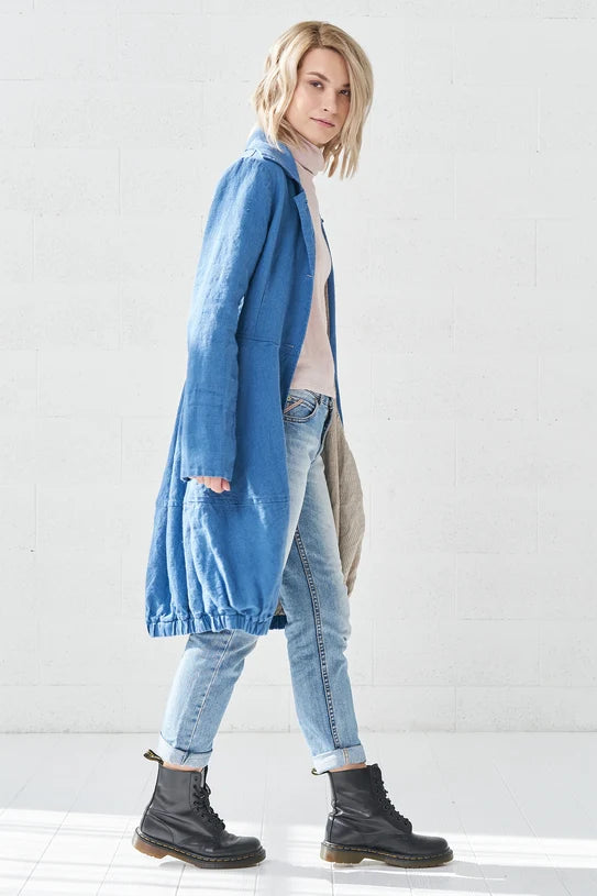 The Elara Linen Cocoon Coat – Blue