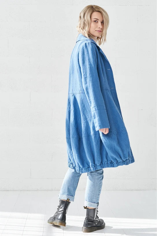 The Elara Linen Cocoon Coat – Blue