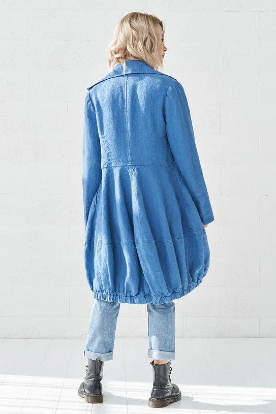 The Elara Linen Cocoon Coat – Blue