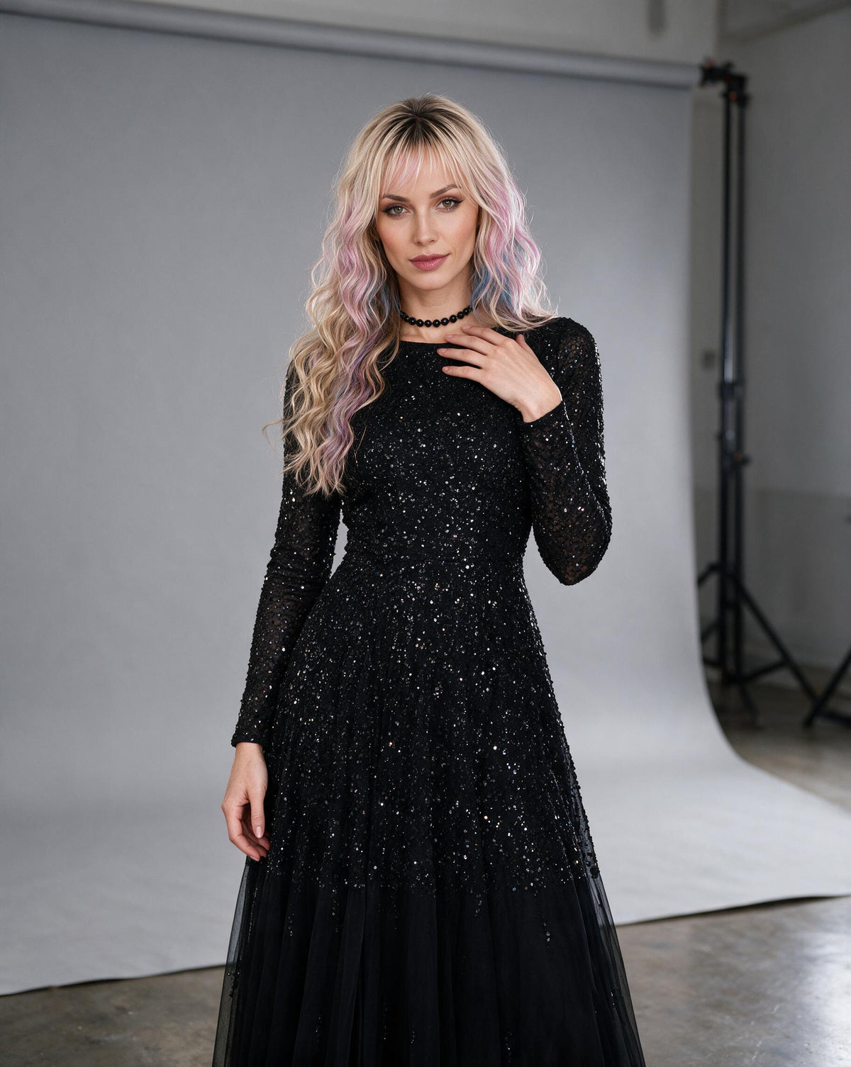 Sila Embellished Maxi Dress – Black