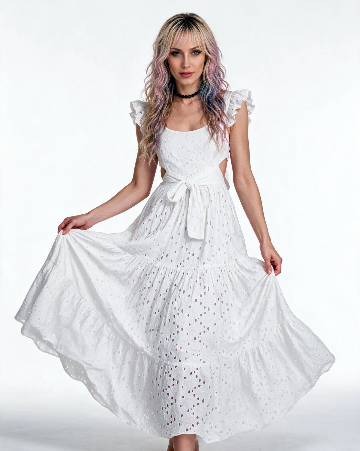 Riviera Broderie Cotton Maxi Dress – White