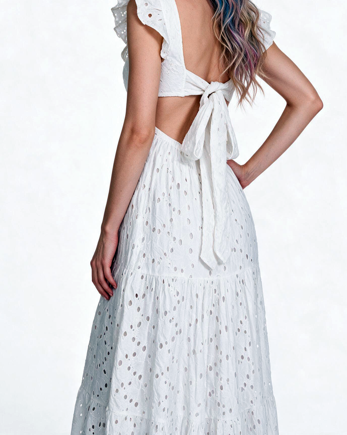 Riviera Broderie Cotton Maxi Dress – White