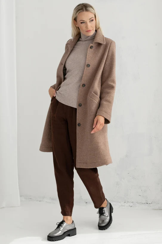 The Ellen Long Wool Coat – Taupe Brown