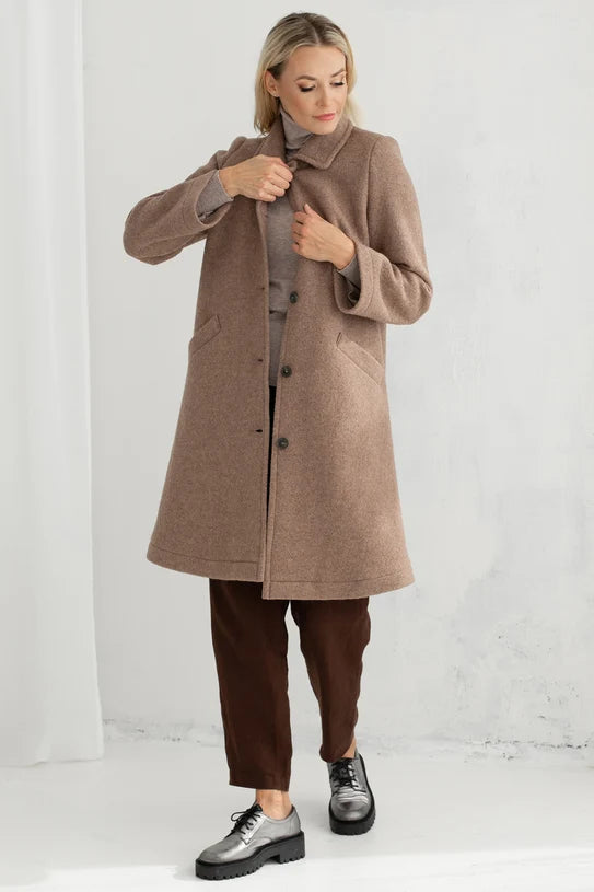 The Ellen Long Wool Coat – Taupe Brown