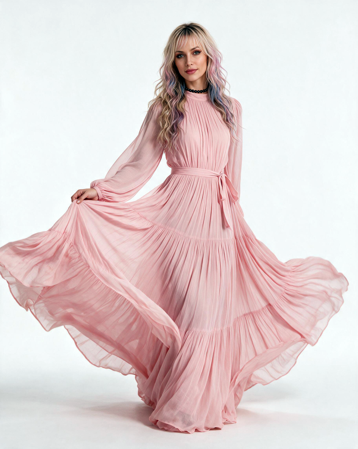 Violetta Pleated Chiffon Maxi Dress – Dusty Pink