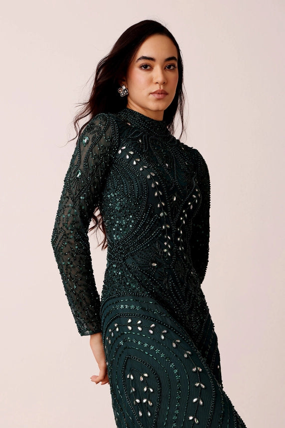 Lotus Embellished Maxi Dress – Emerald