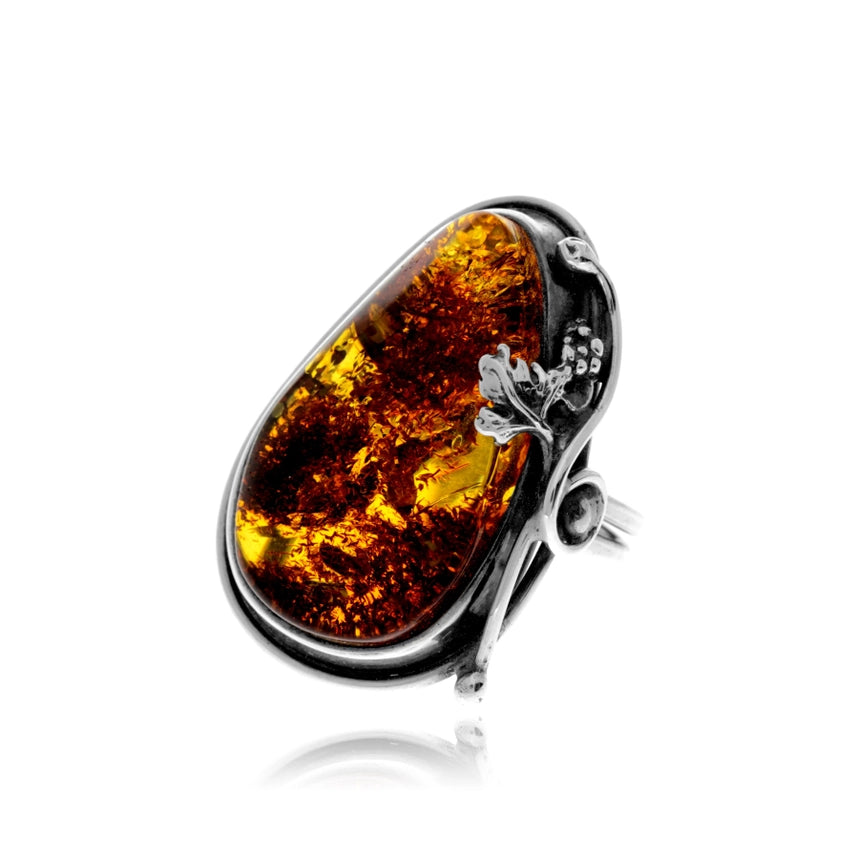 Cognac Baltic Amber & Sterling Silver Statement Ring