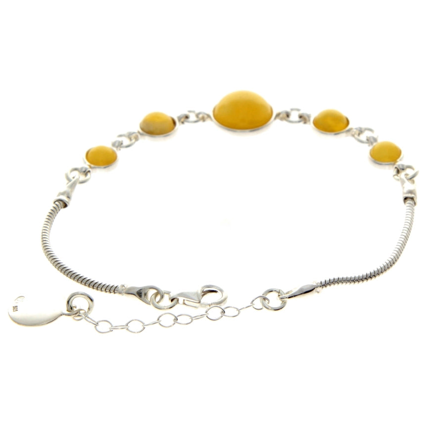 Lemon Baltic Amber & Sterling Silver Five-Stone Bracelet