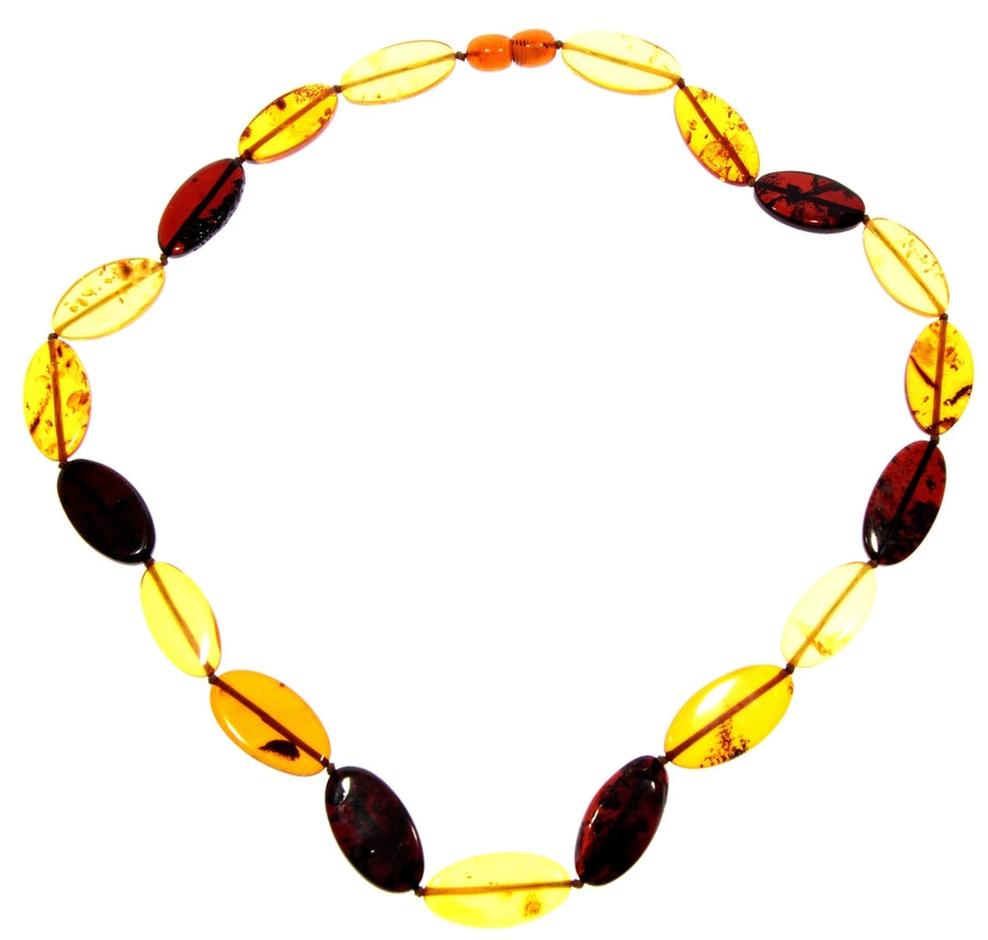 Mixed Baltic Amber Flat Olive Bead Statement Necklace