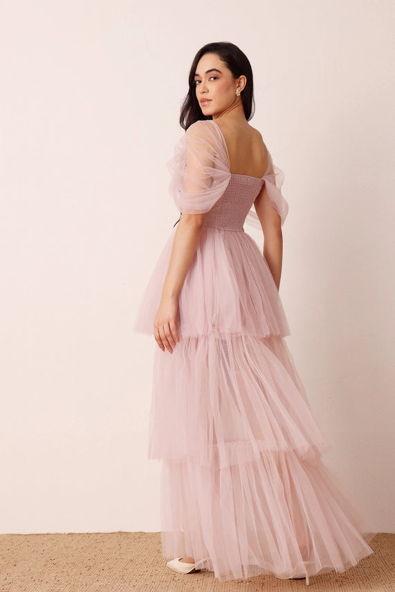 Sydney Tiered Tulle Maxi Dress – Dusty Pink