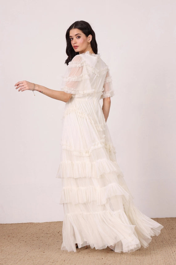 Florine Ruffle Tulle Maxi Dress – Soft Cream
