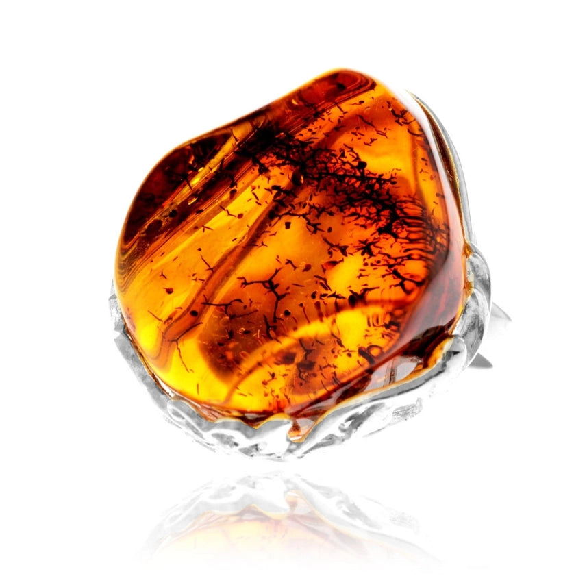 Cognac Baltic Amber & Sterling Silver Statement Ring