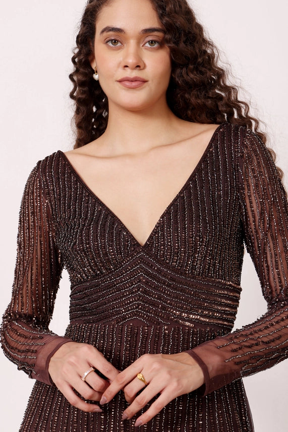 Laura Embellished Maxi Dress – Coffee Brown