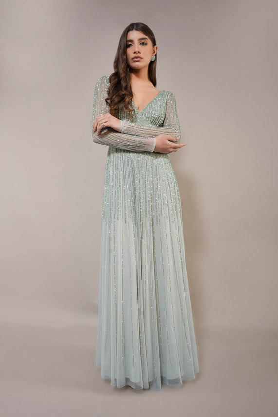 Laura Embellished Maxi Dress – Sage Green