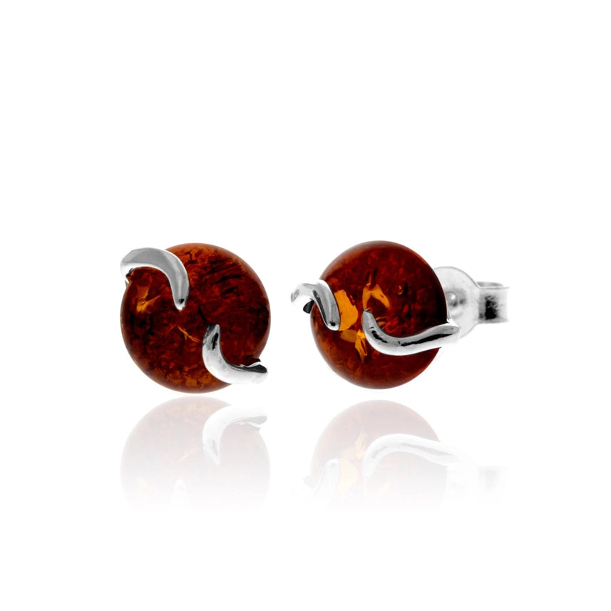 Cognac Baltic Amber & Sterling Silver Modern Stud Earrings
