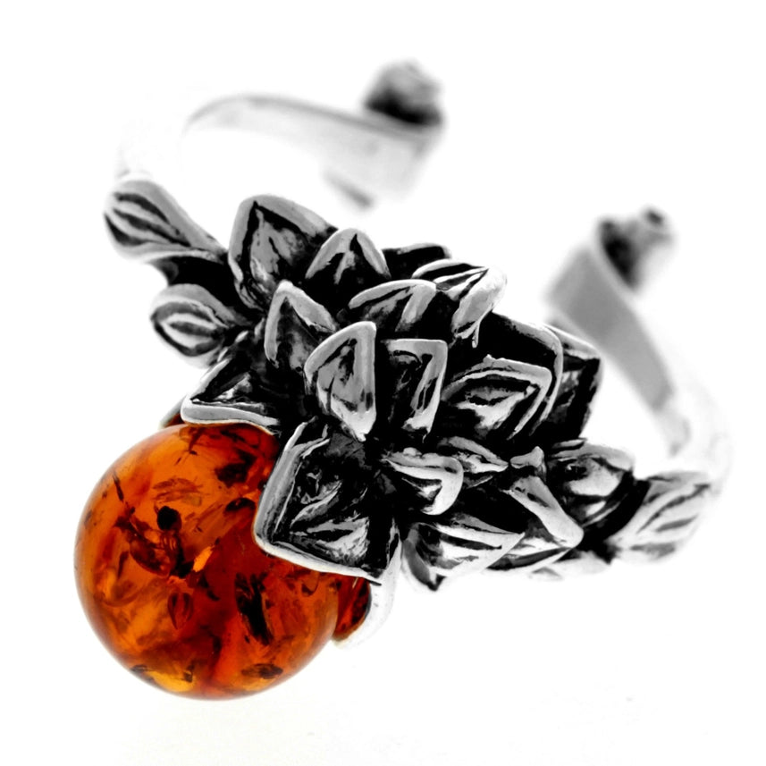 Cognac Baltic Amber & Sterling Silver Modern Ring