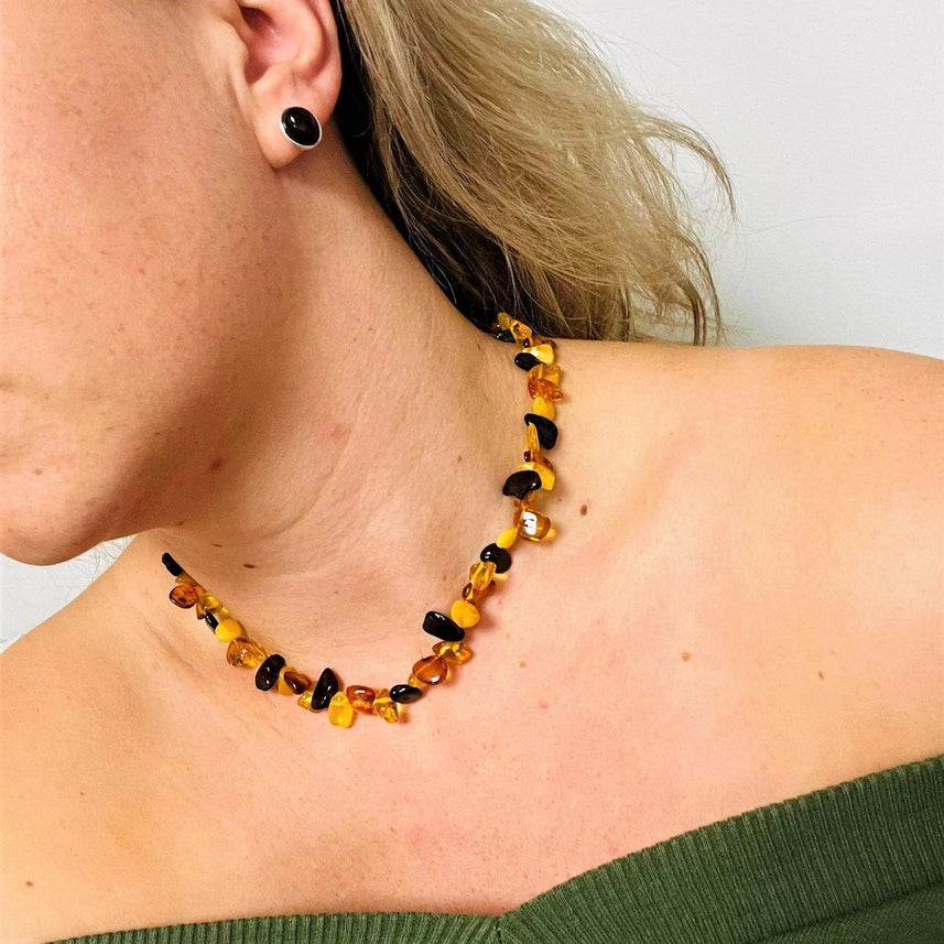 Mixed Baltic Amber Graduated Chip Statement Necklace