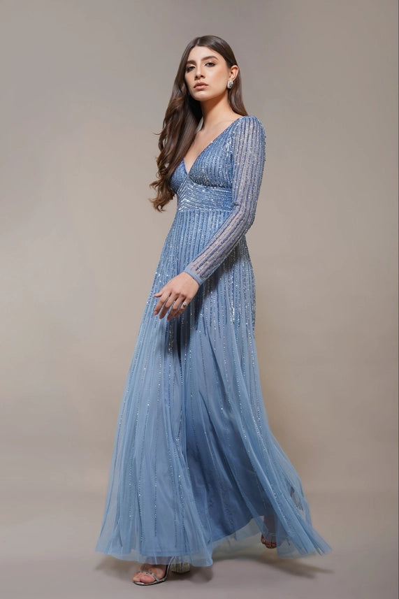Laura Embellished Maxi Dress – Powder Blue
