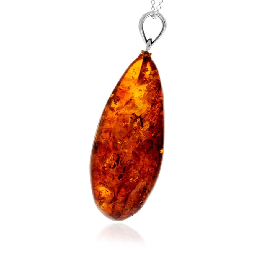 Cognac Baltic Amber & Sterling Silver Sculptural Pendant