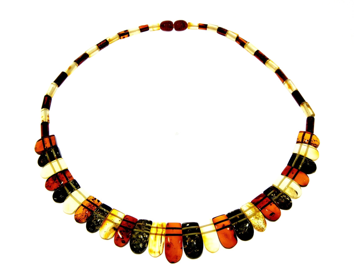 Mixed Baltic Amber Egyptian Bib Statement Necklace