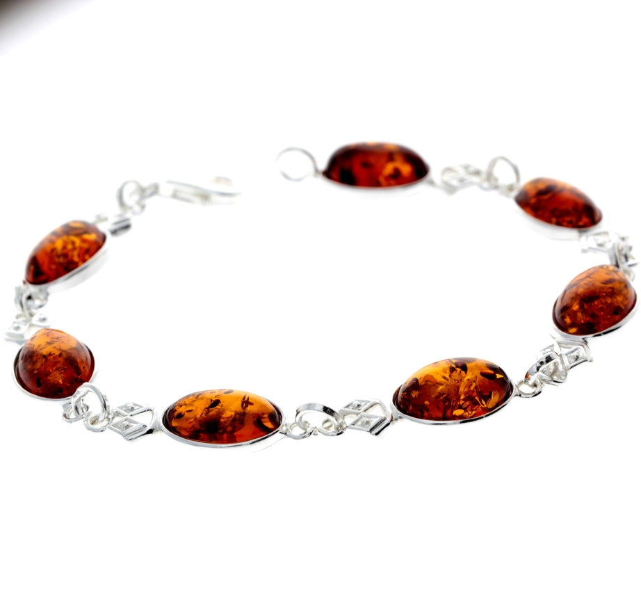 Cognac Baltic Amber & Sterling Silver Seven-Stone Link Bracelet