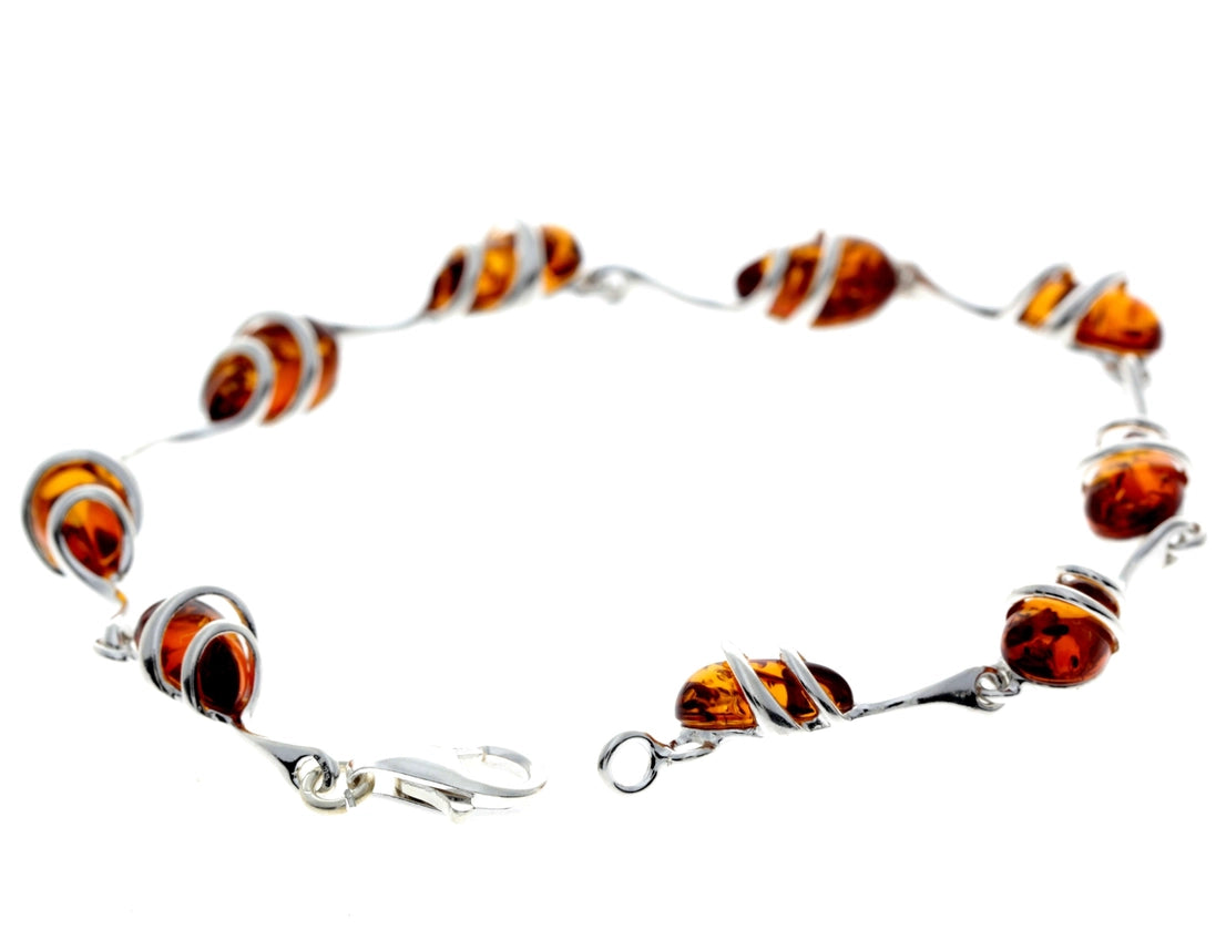 Cognac Baltic Amber & Sterling Silver Modern Link Bracelet