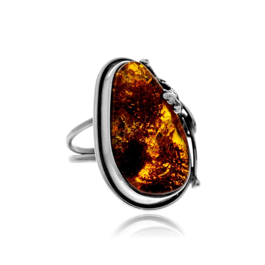 Cognac Baltic Amber & Sterling Silver Statement Ring