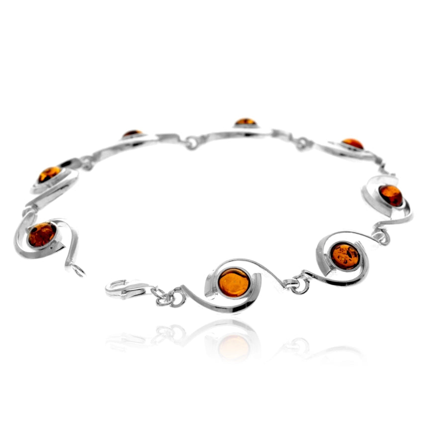Cognac Baltic Amber & Sterling Silver Modern Link Bracelet