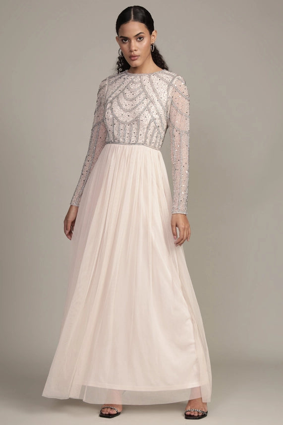 Ellie Embellished Tulle Maxi Dress – Powder Pink