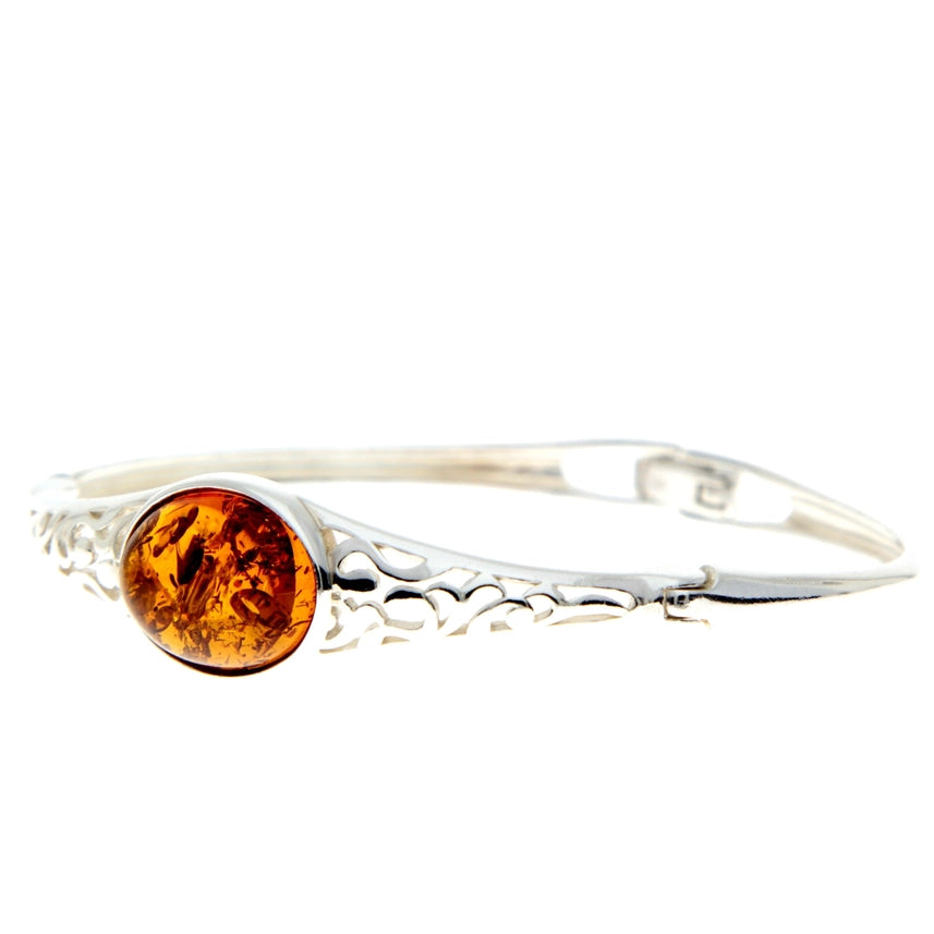 Cognac Baltic Amber & Sterling Silver Celtic Bangle