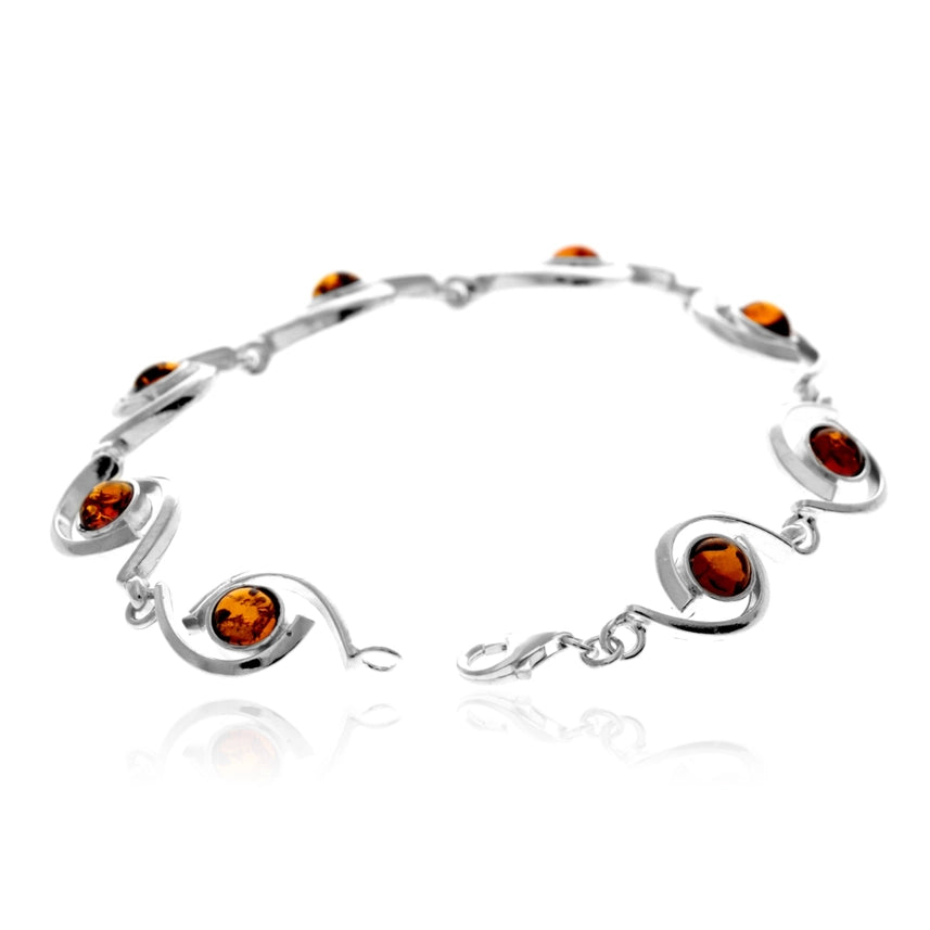 Cognac Baltic Amber & Sterling Silver Modern Link Bracelet