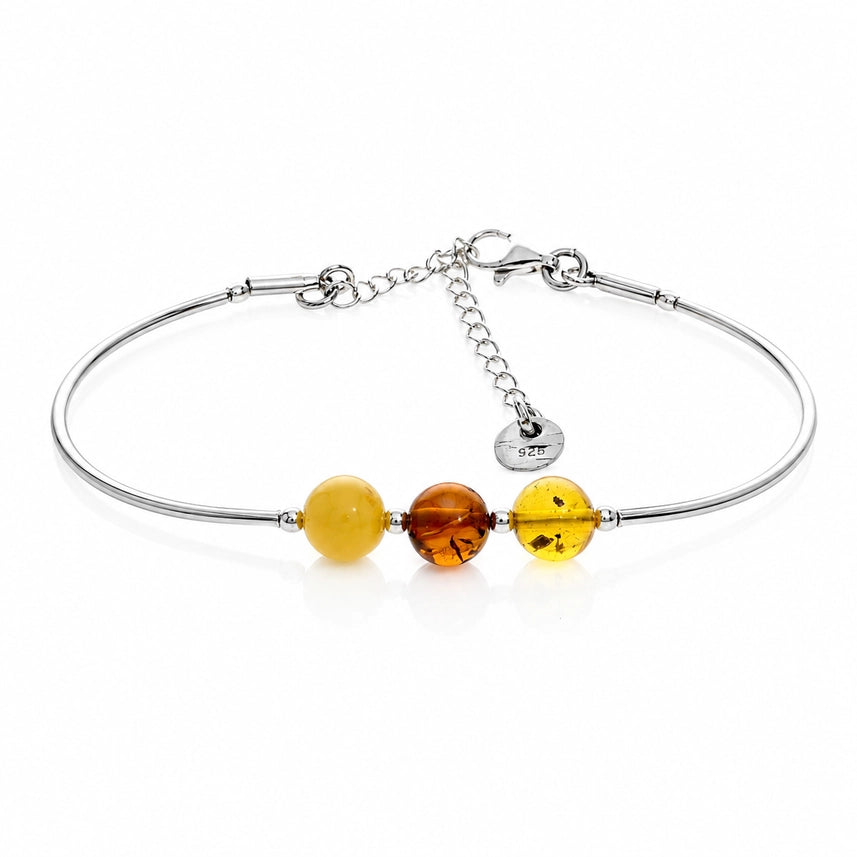 Mixed Baltic Amber & Sterling Silver Adjustable Bead Bracelet