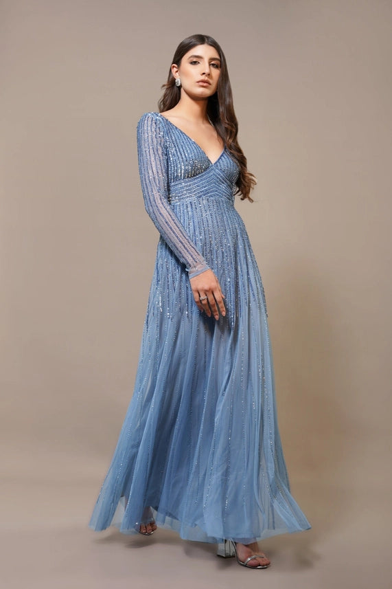 Laura Embellished Maxi Dress – Powder Blue